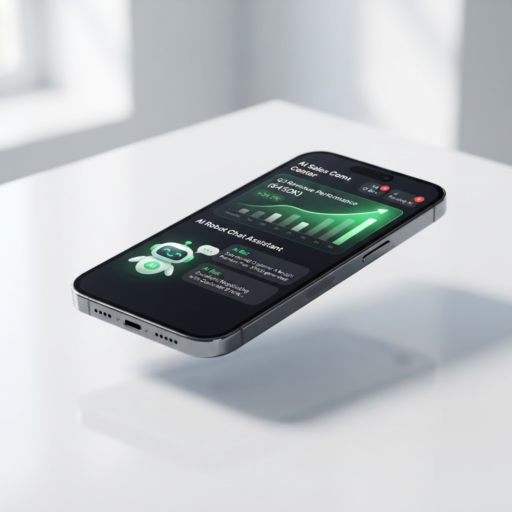 Phone showing an automated sales dashboard powered by artificial intelligence